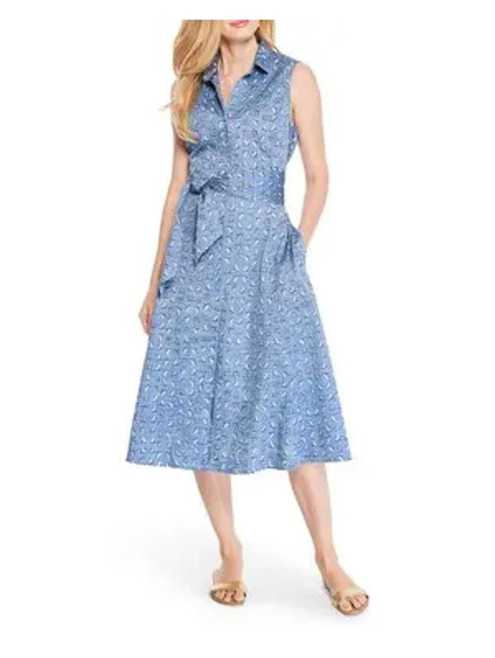Nic + Zoe  Beach Chair Printed Midi Dress - Coastal Resort Vacation  Size Large